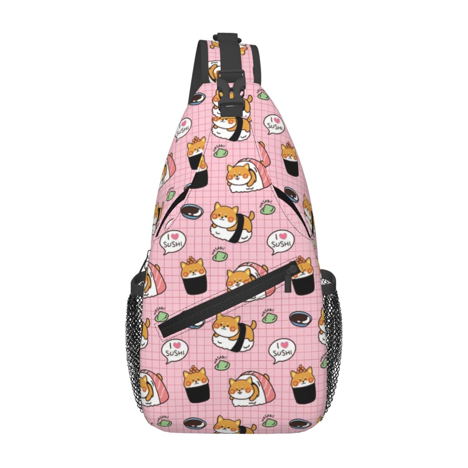 Sling Backpack Shoulder - Lindo Shiba Inu Sushi patrón Sling