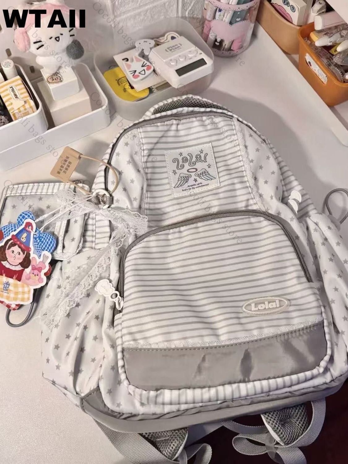 Canvas Backpack Casual - Mochila con decoración de puntos a