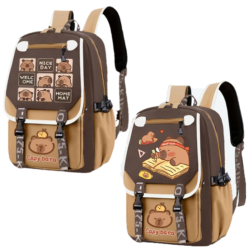 School Backpack Teen - Mochila Kawaii Capybara elegante de color