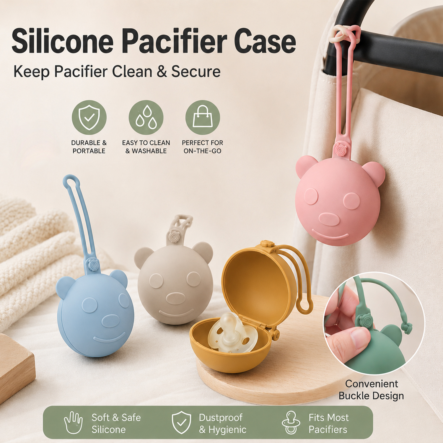 Backpack Diaper Bag - Caja de chupete de silicona portátil