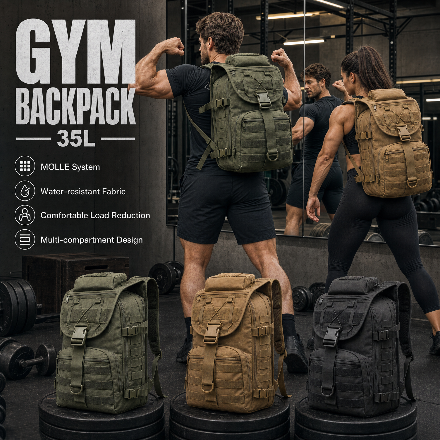 Rucksack Military Style - Mochila de entrenamiento de gimnasio de