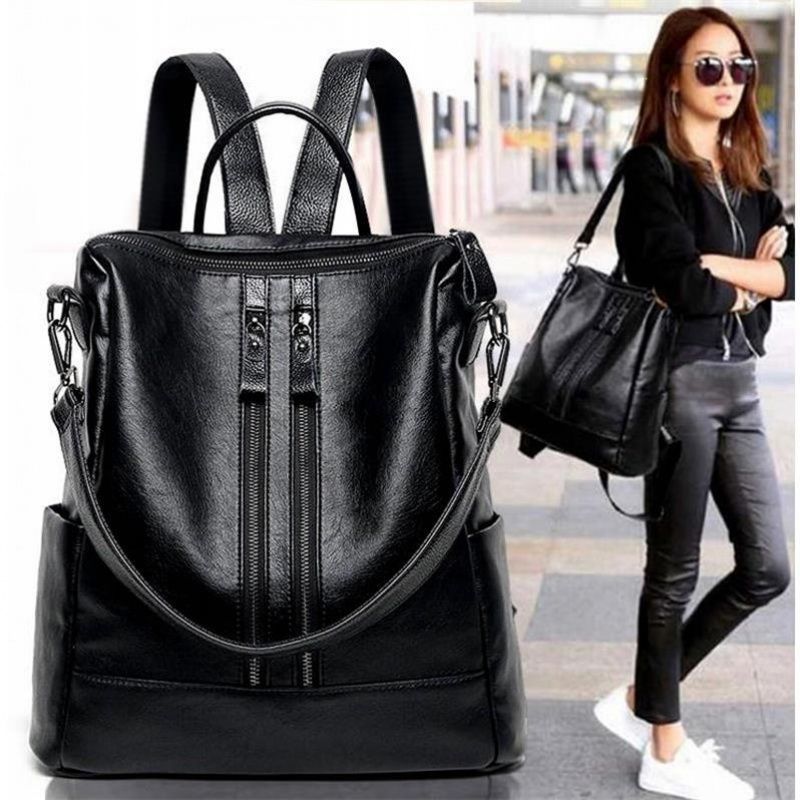 Canvas Backpack Casual - Mochila escolar de cuero suave para