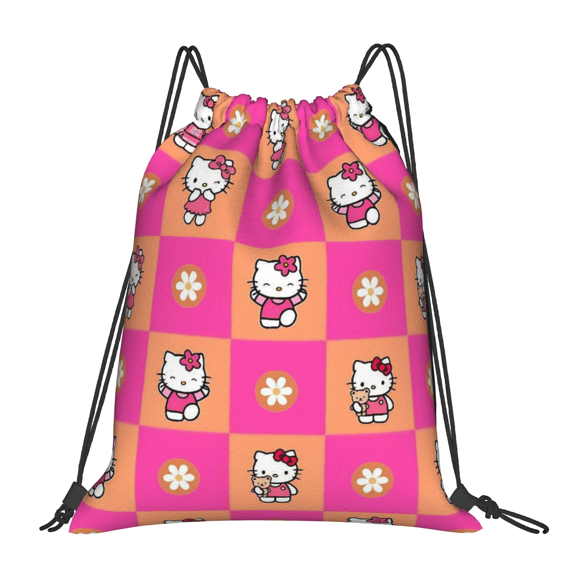 Drawstring Gym Bag - Bolso a cuadros rosa, mochila con