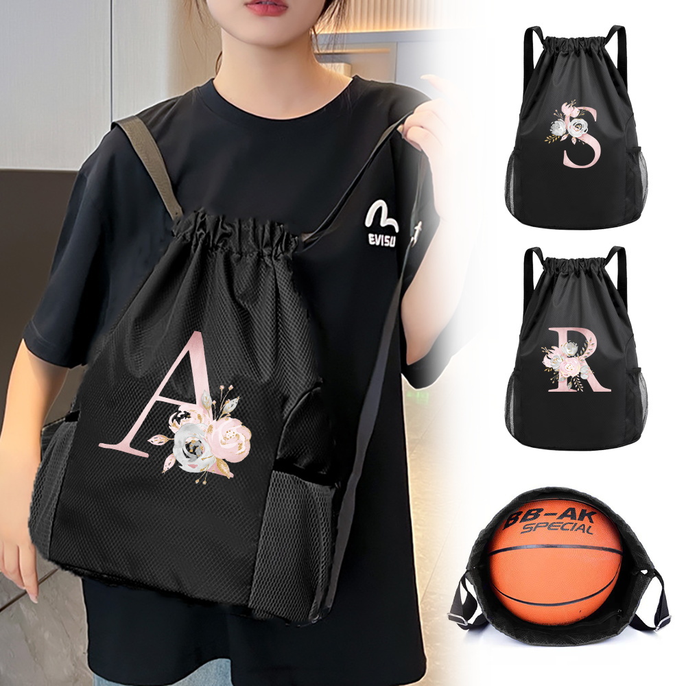 Drawstring Gym Bag - Bolsa negra con cordón, mochila de