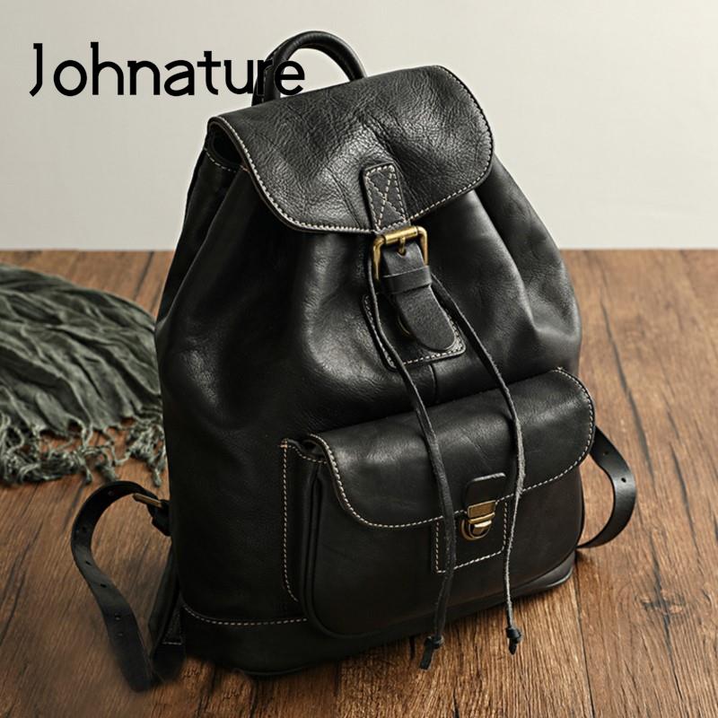 Leather Backpack Vintage - Johnature-Bolso de viaje de cuero de