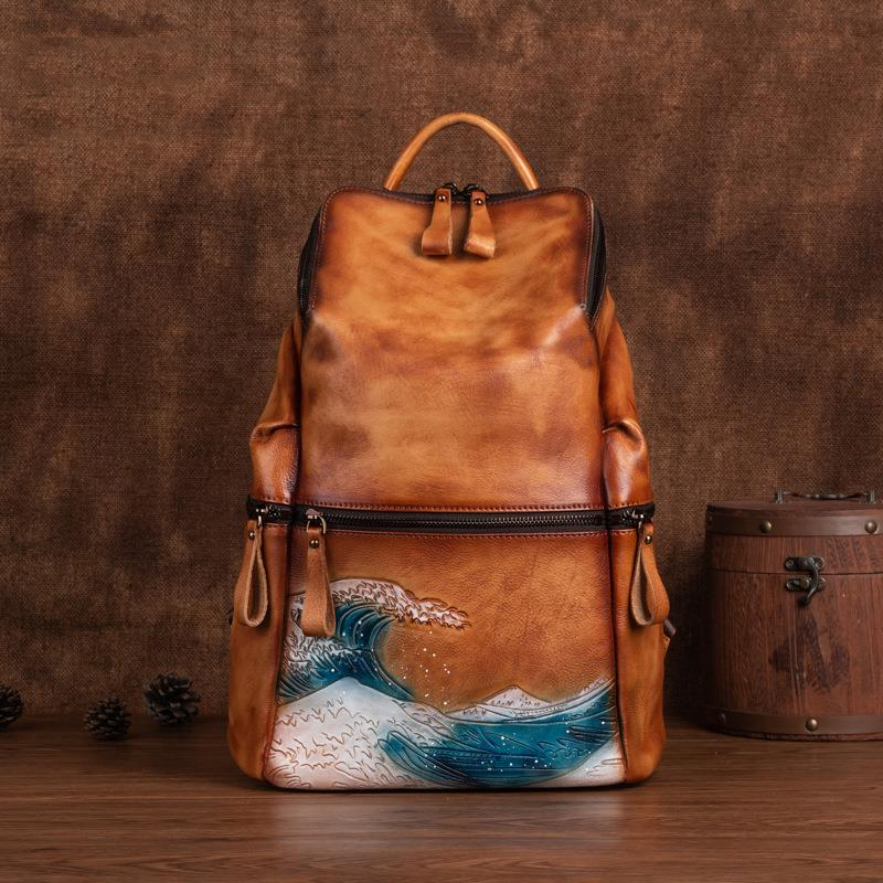 Leather Backpack Vintage - Mochila De piel auténtica para mujer,