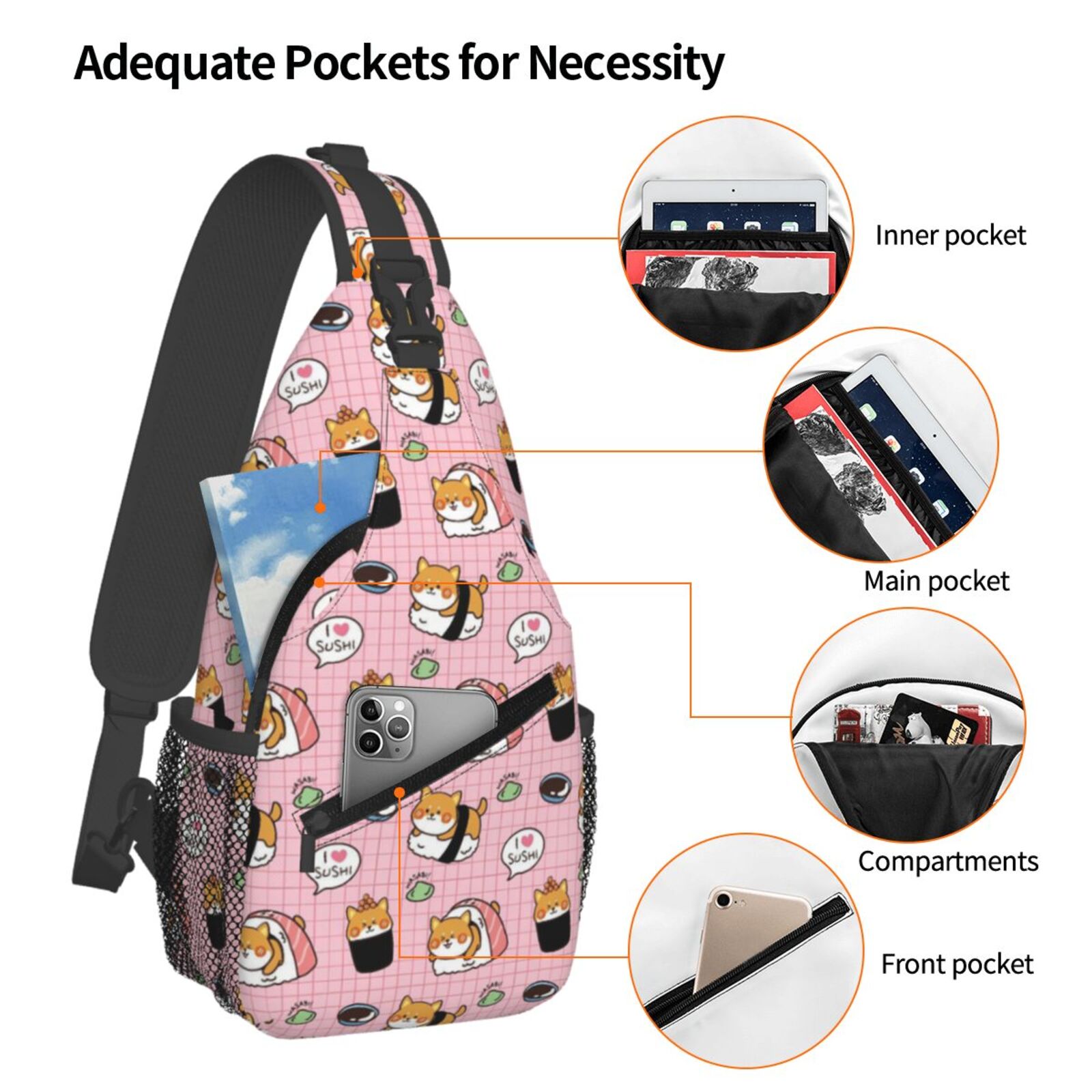 Lindo Shiba Inu Sushi patrón S - Sling Backpack Shoulder reseña y precio