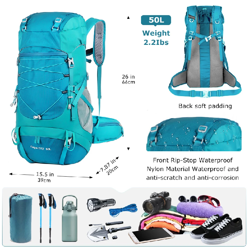 Mochila de Senderismo de 50L c - Rain Cover Backpack reseña y precio