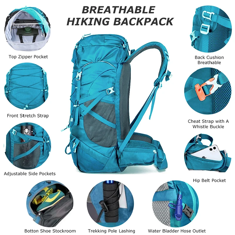 Mochila de Senderismo de 50L c - Rain Cover Backpack reseña y precio