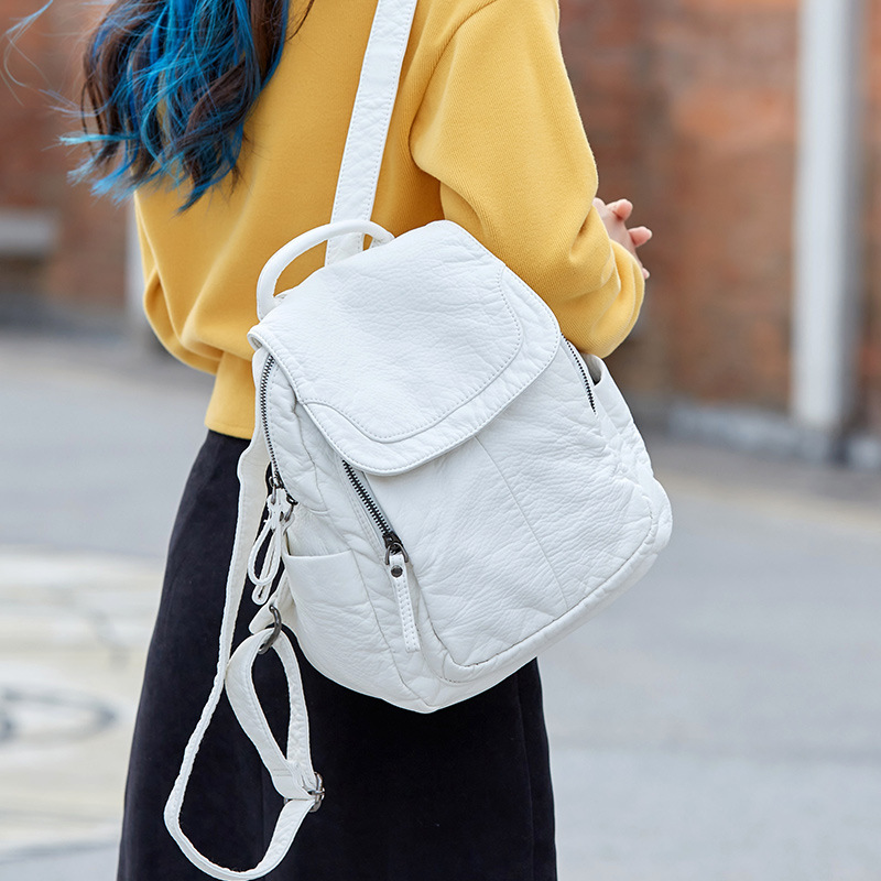 Mochila De Cuero lavado blanco - Fashion Backpack Women reseña y precio