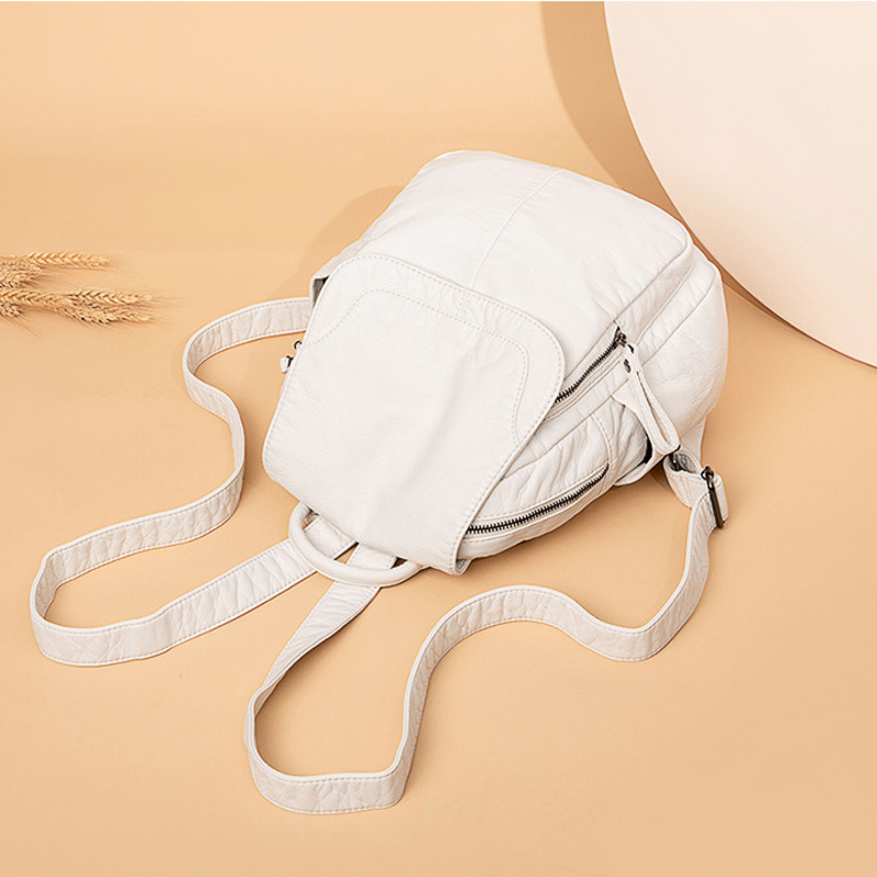 Mochila De Cuero lavado blanco - Fashion Backpack Women reseña y precio