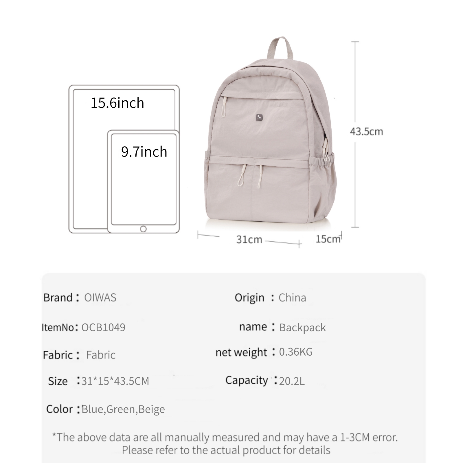 Mochila OIWAS ultraligera y el - Canvas Backpack Casual reseña y precio